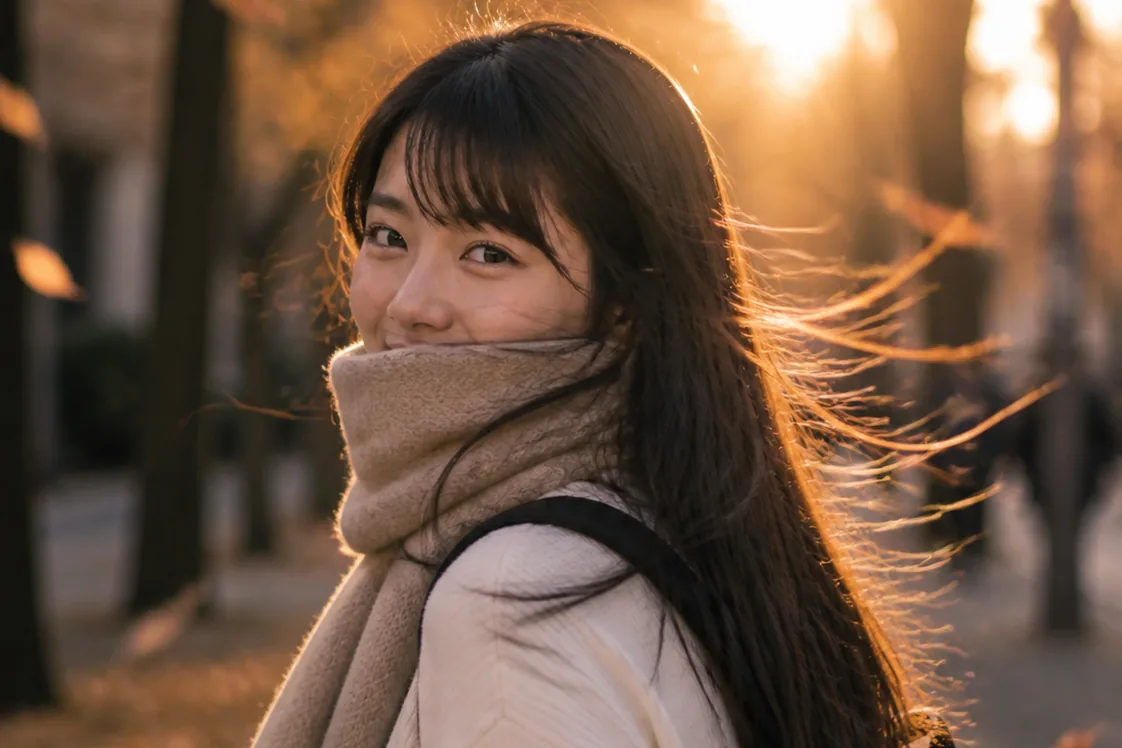 换季街头逆光侧脸